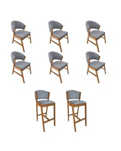 Kit 6 Cadeiras de Jantar Debora Madeira Maciça com 2 Banquetas Ana Cerejeira Premium Linho Cinza