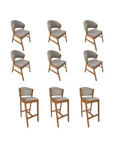 Kit 6 Cadeiras de Jantar Debora Madeira Maciça com 3 Banquetas Ana Cerejeira Premium Linho Bege