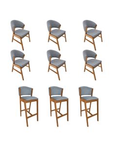 Kit 6 Cadeiras de Jantar Debora Madeira Maciça com 3 Banquetas Ana Cerejeira Premium Linho Cinza