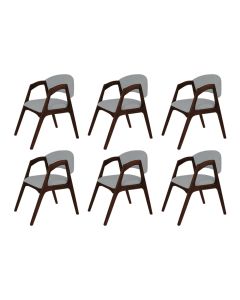 Conjunto com 6 Cadeiras de Jantar Estofada Gabriela Castanho Linho Cinza