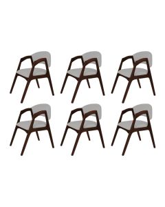 Conjunto com 6 Cadeiras de Jantar Estofada Gabriela Castanho Linho Cinza Prata