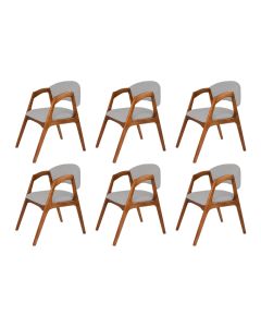 Conjunto com 6 Cadeiras de Jantar Estofada Gabriela Cerejeira Linho Cinza Prata