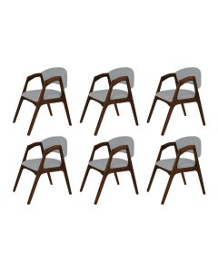 Conjunto com 6 Cadeiras de Jantar Gabriela em Madeira e Mdf Mel Linho Cinza