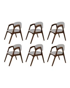 Conjunto com 6 Cadeiras de Jantar Estofada Gabriela Mel Linho Cinza Prata
