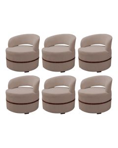Kit 6 Poltronas para Sala de Estar Decorativa Luxo Luana Linho Bege