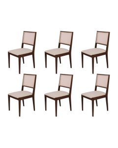 Conjunto com 6 Cadeiras de Jantar Estofada Suellen Castanho Linho Bege