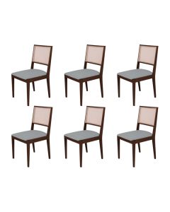 Conjunto com 6 Cadeiras de Jantar Estofada Suellen Castanho Linho Cinza