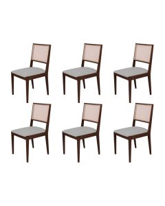 Conjunto com 6 Cadeiras de Jantar Suellen em Madeira e Mdf Castanho Linho Cinza Prata