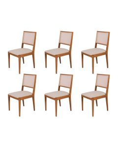 Conjunto com 6 Cadeiras de Jantar Suellen em Madeira e Mdf Cerejeira Linho Bege