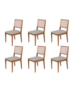 Conjunto com 6 Cadeiras de Jantar Suellen em Madeira e Mdf Cerejeira Linho Cinza Prata