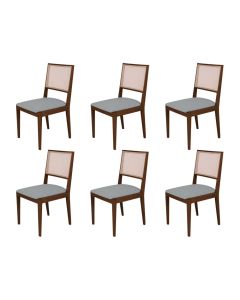 Conjunto com 6 Cadeiras de Jantar Estofada Suellen Mel Linho Cinza