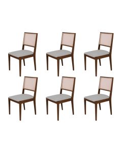 Conjunto com 6 Cadeiras de Jantar Suellen em Madeira e Mdf Mel Linho Cinza Prata