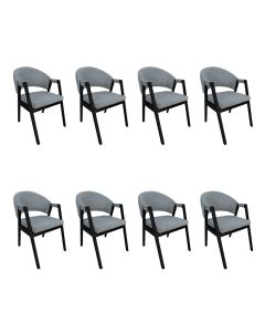 Kit 8 Cadeiras de Jantar Estofadas Helen Linho Cinza Madeira Eucalipto Tratado Preto Sala Luxo