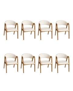 Kit 8 Cadeiras Valentina Madeira Maciça Cerejeira Encosto Anatômico em Linho Decorativa - Off-white