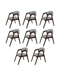 Conjunto com 8 Cadeiras de Jantar Gabriela em Madeira e Mdf Castanho Linho Cinza