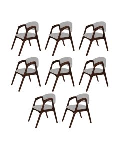 Conjunto com 8 Cadeiras de Jantar Estofada Gabriela Castanho Linho Cinza Prata