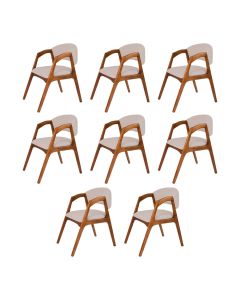 Conjunto com 8 Cadeiras de Jantar Gabriela em Madeira e Mdf Cerejeira Linho Bege