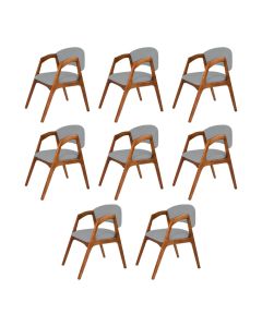 Conjunto com 8 Cadeiras de Jantar Gabriela em Madeira e Mdf Cerejeira Linho Cinza