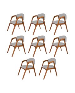 Conjunto com 8 Cadeiras de Jantar Gabriela em Madeira e Mdf Cerejeira Linho Cinza Prata