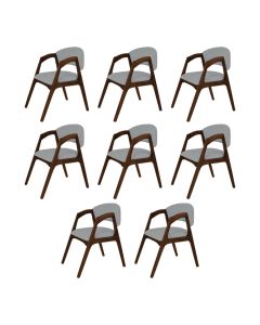 Conjunto com 8 Cadeiras de Jantar Gabriela em Madeira e Mdf Mel Linho Cinza