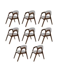 Conjunto com 8 Cadeiras de Jantar Estofada Gabriela Mel Linho Cinza Prata