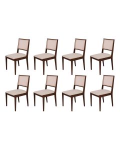 Conjunto com 8 Cadeiras de Jantar Estofada Suellen Castanho Linho Bege