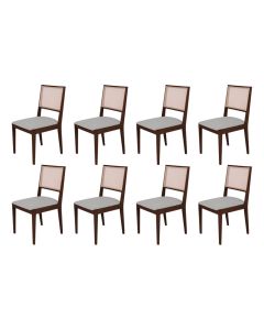 Conjunto com 8 Cadeiras de Jantar Suellen em Madeira e Mdf Castanho Linho Cinza Prata