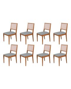 Conjunto com 8 Cadeiras de Jantar Estofada Suellen Cerejeira Linho Cinza