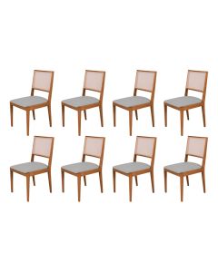 Conjunto com 8 Cadeiras de Jantar Suellen em Madeira e Mdf Cerejeira Linho Cinza Prata