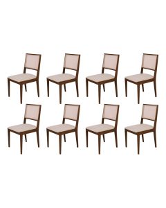 Conjunto com 8 Cadeiras de Jantar Estofada Suellen Mel Linho Bege
