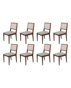 Conjunto com 8 Cadeiras de Jantar Suellen em Madeira e Mdf Mel Linho Cinza Prata