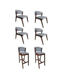 Kit com 4 Cadeiras Kethellen Premium com 2 Banquetas Ana em Madeira Maciça Mel Linho Cinza