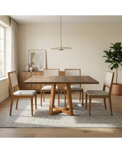 Conjunto Mesa Isabela 1,2m Freijó Pés Cerejeira 4 Cadeiras Suellen Design Premium Sala - Bege Linho