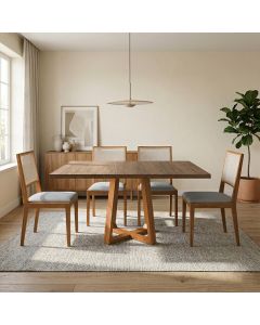 Conjunto Mesa Isabela 1,2m Freijó Pés Cerejeira 4 Cadeiras Suellen Design Premium Sala - Cinza Linho