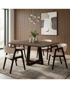 Mesa Jantar Isabela 1,2m Freijó Pés Castanho 4 Cadeiras Gabriela Madeira Restaurante - Bege Linho