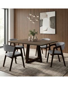 Conjunto Mesa Jantar Isabela 1,2m Freijó Pés Castanho 4 Cadeiras Gabriela Sala Jantar - Cinza Linho