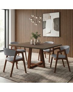 Conjunto Mesa Jantar Isabela 1,2m Freijó Pés Mel 4 Cadeiras Gabriela Sala Jantar - Cinza Linho