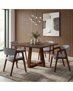 Mesa Jantar Isabela 1,2m Freijó Pés Mel Madeira Maciça 4 Cadeiras Gabriela - Cinza Linho