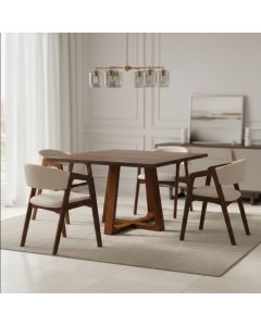 Conjunto Mesa Jantar Isabela 1,2m Freijó Pés Mel 4 Cadeiras Gabriela Sala Jantar - Bege Linho
