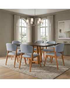 Conjunto Mesa Julia 1,6m Freijó Pés Cerejeira 6 Cadeiras Kethellen Sala Jantar - Cinza Linho