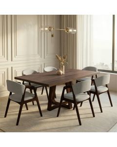 Mesa Jantar Julia 1,6m Freijó Pés Castanho 6 Cadeiras Gabriela Madeira Restaurante - Cinza Linho