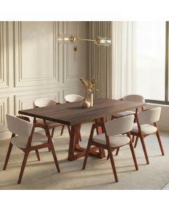 Conjunto Mesa Jantar Julia 1,6m Freijó Pés Mel 6 Cadeiras Gabriela Sala Jantar - Bege Linho