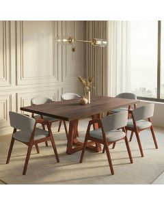 Conjunto Mesa Jantar Julia 1,6m Freijó Pés Mel 6 Cadeiras Gabriela Sala Jantar - Cinza Linho