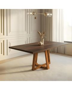 Mesa de Jantar Julia 160cm Tampo Freijó 6 Lugares Base Madeira Maciça Cerejeira Sala de Jantar