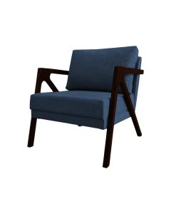 Poltrona Mona Monique Luxo Base Madeira Maciça Castanho Linho Azul