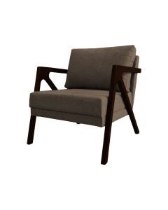 Poltrona Mona Monique Luxo Base Madeira Maciça Castanho Linho Marrom