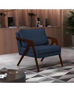 Poltrona Mona Monique Luxo Base Madeira Maciça Castanho Veludo Azul