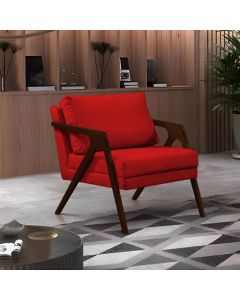 Poltrona Mona Monique Luxo Base Madeira Maciça Castanho Veludo Vermelho