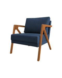 Poltrona Mona Monique Luxo Base Madeira Maciça Cerejeira Linho Azul
