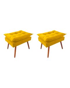 Kit 2 Puff Opala Premium Almofadada para Decoracao Sala de Estar Veludo Amarelo